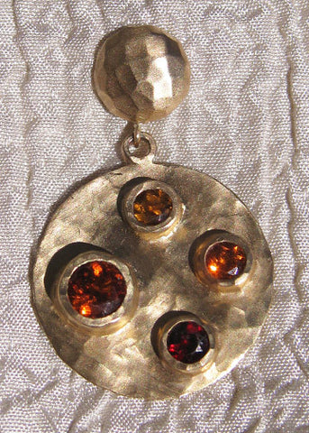 Autumn Disc GoldDome Earring(14k) (garnet/hessonite/spessartite) (OneofaKind)