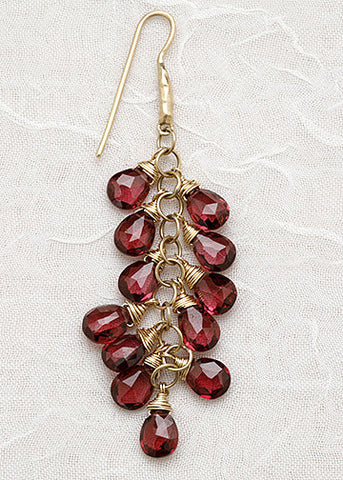 Garnet RainChain Hammerwire Earring(14k)