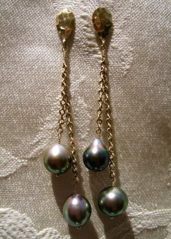 Tahitian Pearl Tassel GoldPear Earring(18k)