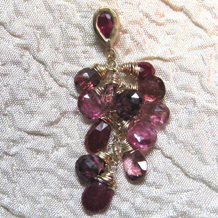 Ruby Pearstone Peony Tearvine Earring(garnet/pink sapphire/pink tourmaline/ruby)(14k)