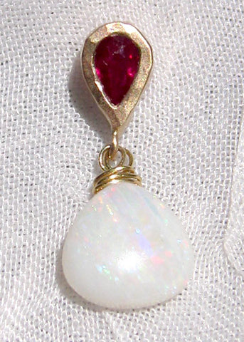 Ruby TearDrop OpalPear Earring(.50ctw)(14k)