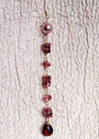 Peony Totem Earring(14k) (garnet/pearl/pink tourmaline)