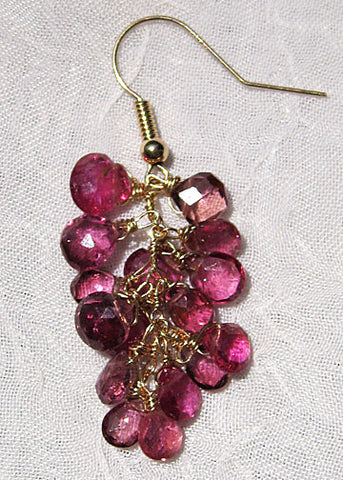 Pink Tourmaline Pearvine Earring(2.75")(14k)