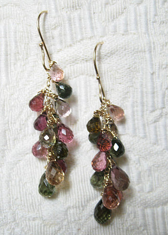 Tourmaline Rapt Pearvine Earring(2")(14k)