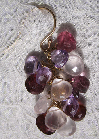 Royal Radiant PearVine Earring(14k) (amethyst/pink tourmaline/rose quartz)