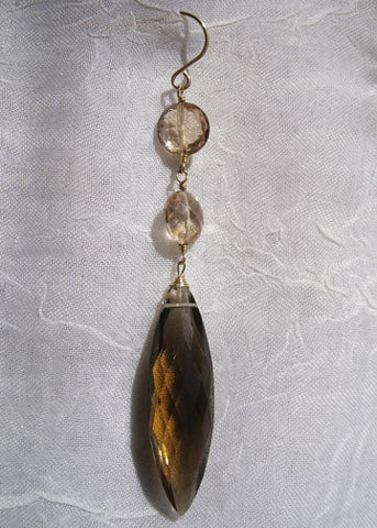 Champagne Quartz Coin Icicle Earring(3")(18k)