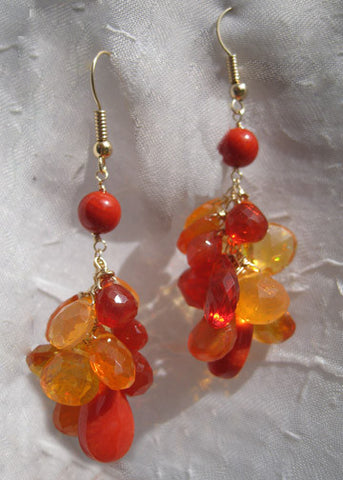 Sunset Rainshower Earring(coral/fire opal)(14k)