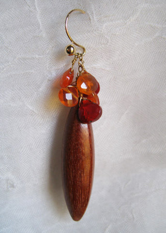 Rapt Fire Opal Cascade, Bloodwood Icicle Earring(14k)