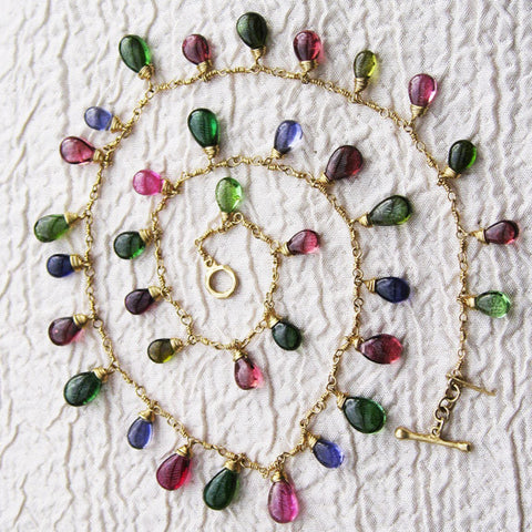 Rare Smooth Tourmaline Iolite Rapt Teardrop 17" Necklace(18k)