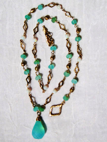 Rare Athena Peruvian Opal & Opal Necklace, Peruvian Opal Pendant(14k)