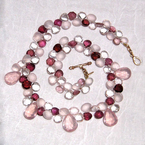 Pink Tootoo Ruffled 17" Necklace(18krose) (morganite/pink tourmaline/rose quartz)