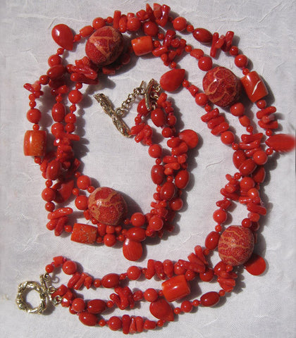 Coral 3 Strand Archipelago Necklace(14k) (OneofaKind)