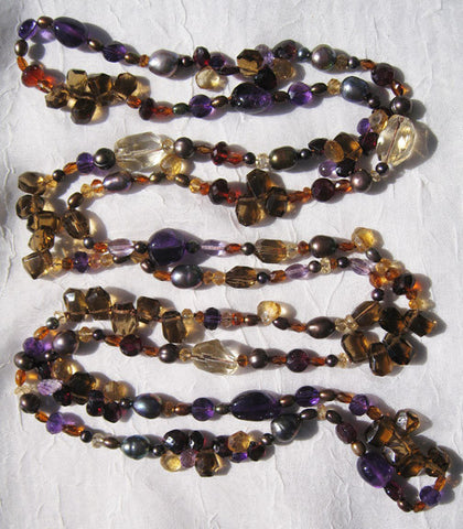 Splendor 62" Autumn Necklace (amethyst/citrine/garnet/peacock pearl)