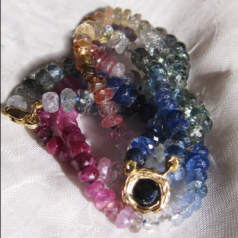 Sapphire Rainbow Necklace Vine Pendant(18k)