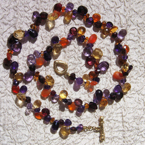 Autumn Splendor Pears Necklace(14k) (amethyst/citrine/fire opal/garnet)