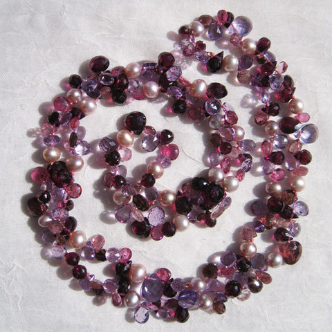 Radiant Peony 32" Ruffled Samba Necklace (amethyst/garnet/pearl/pink tourmaline)