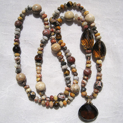 Mojave Jasper Champagne Quartz 24" SanDune Necklace(14k)