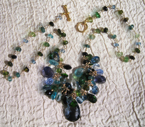 Capri Rapt Festival 17" Necklace (apatite/aquamarine/chrome diopside/blue topaz/iolite/tourmaline/tsavorite(14k) (OneofaKind)