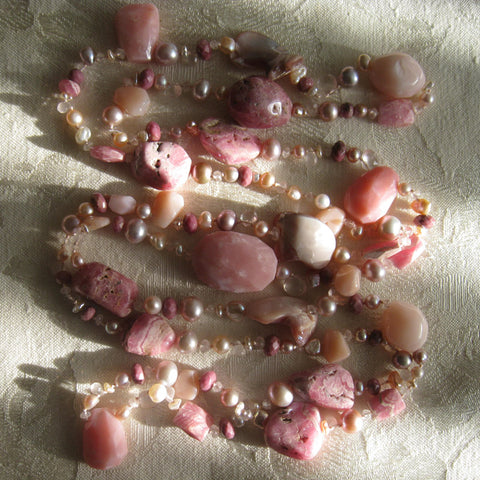 OneofaKind PinkMoon 54" Peony Archipelago (pearl/pink opal/pink topaz/rhodonite/rhodocrosite/shell)