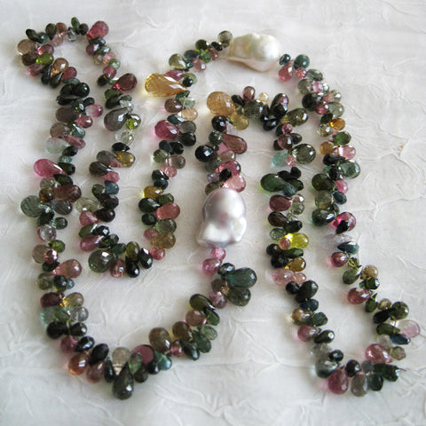 Tourmaline 26" Pear Teardrop Gambol, Baroque Pearl Accents